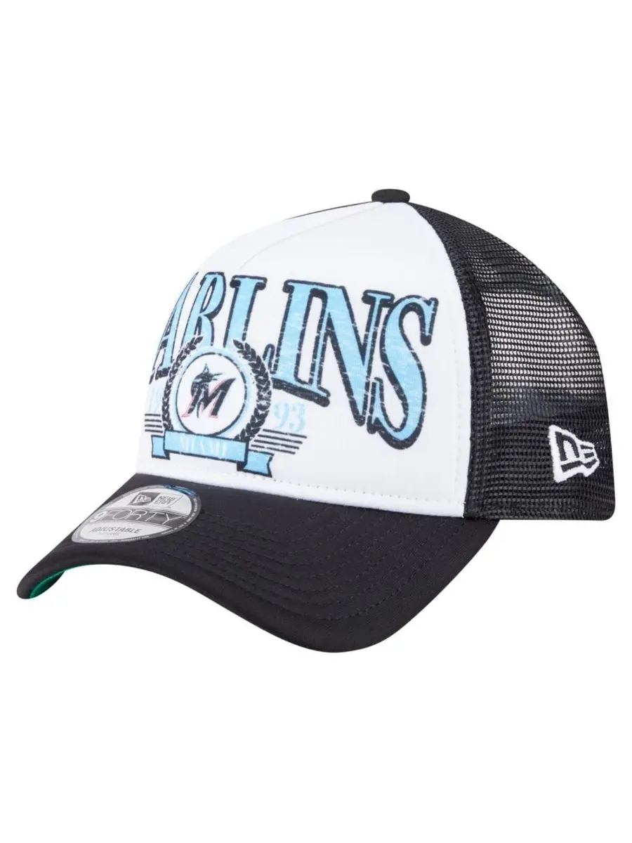 New Era Мужская черная бейсболка Miami Marlins с регулируемым размером и эффектом потертости
