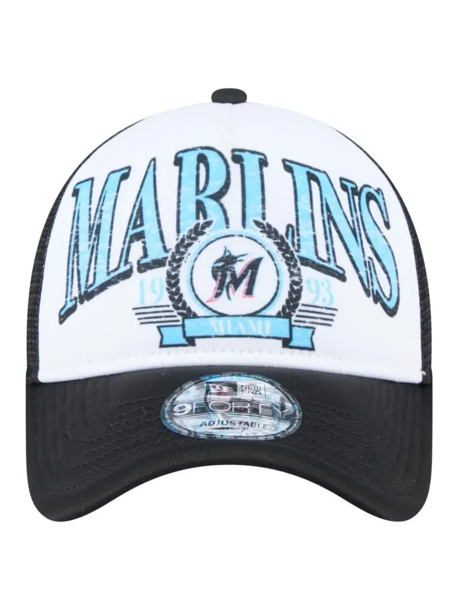 New Era Мужская черная бейсболка Miami Marlins с регулируемым размером и эффектом потертости — изображение 2 из 4, черный