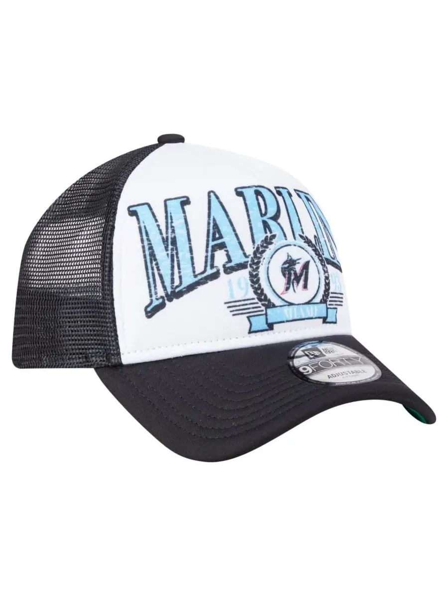 New Era Мужская черная бейсболка Miami Marlins с регулируемым размером и эффектом потертости — изображение 3 из 4, черный