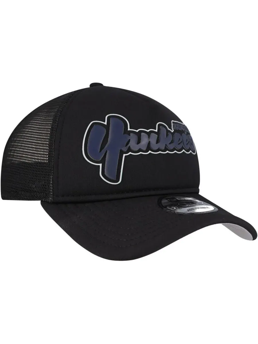 New Era Мужская черная кепка New York Yankees Retro Bold A-Frame Trucker 9FORTY с регулируемым — изображение 4 из 5, черный