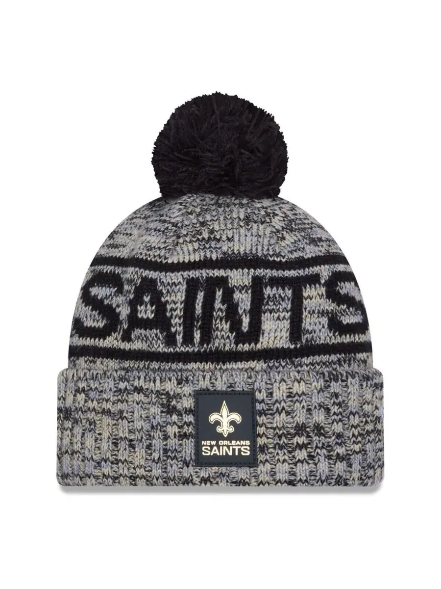 New Era Мужская черная вязаная шапка с помпоном New Orleans Saints 2025 Sideline для холодной погоды