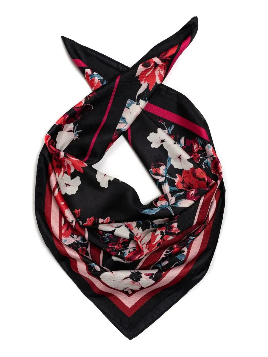 Платок квадратный с каймой Posy Border Vince Camuto — изображение 2 из 4, черный красный
