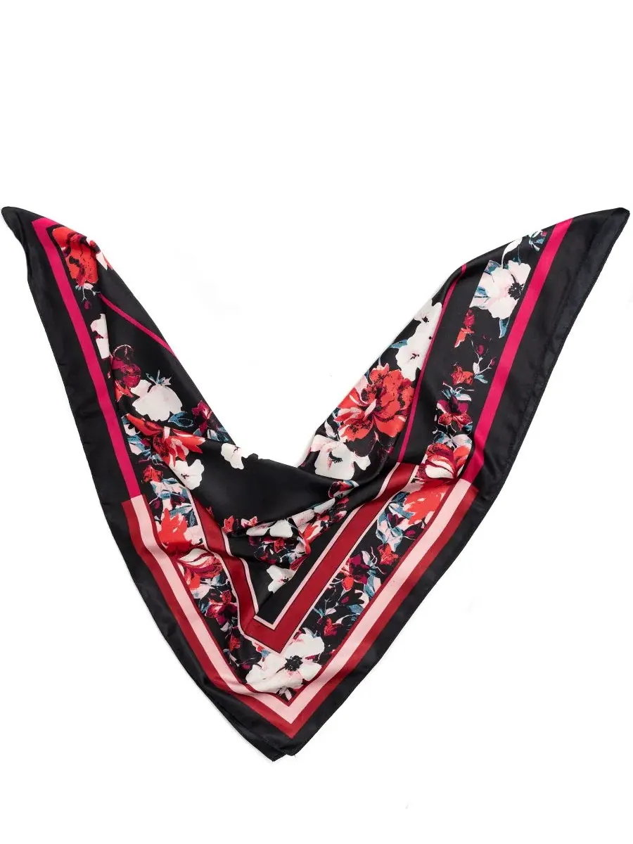 Платок квадратный с каймой Posy Border Vince Camuto — изображение 3 из 4, черный красный