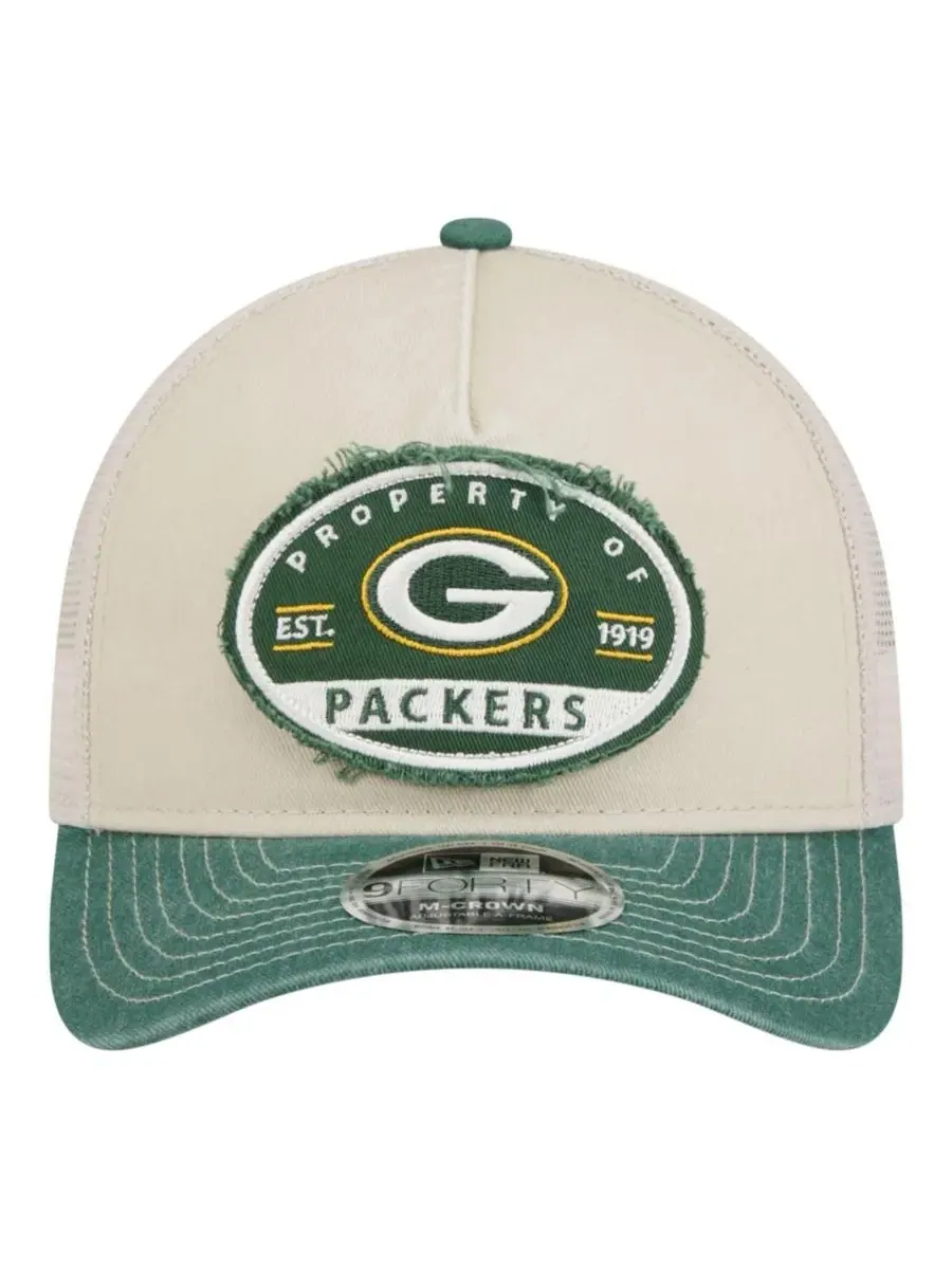 Кепка с принтом Green Bay Packers Frayed M-Crown A-Frame 9FORTY New Era — изображение 2 из 5, натуральный зеленый