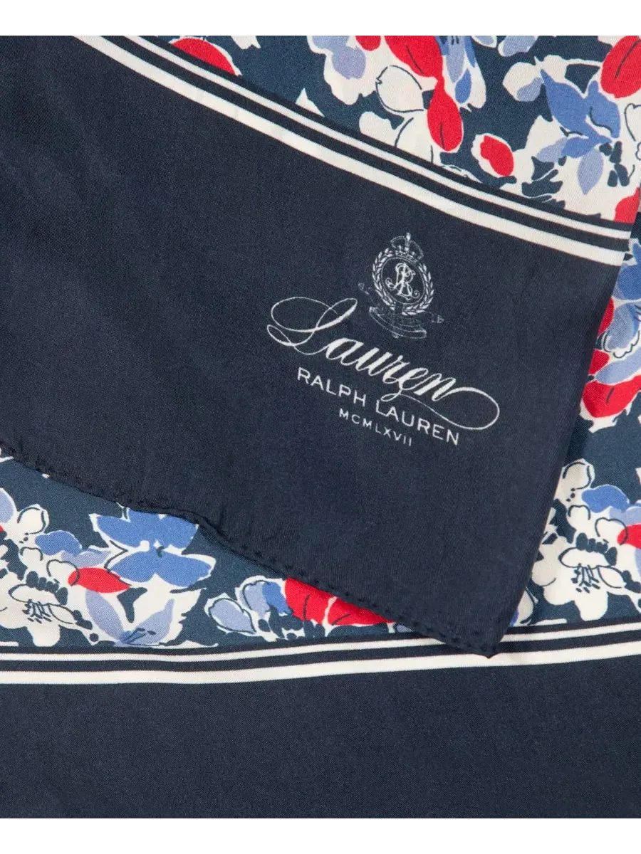 Небольшой продолговатый шарф с цветочным узором Lauren Ralph Lauren — изображение 3 из 3, темно-синий