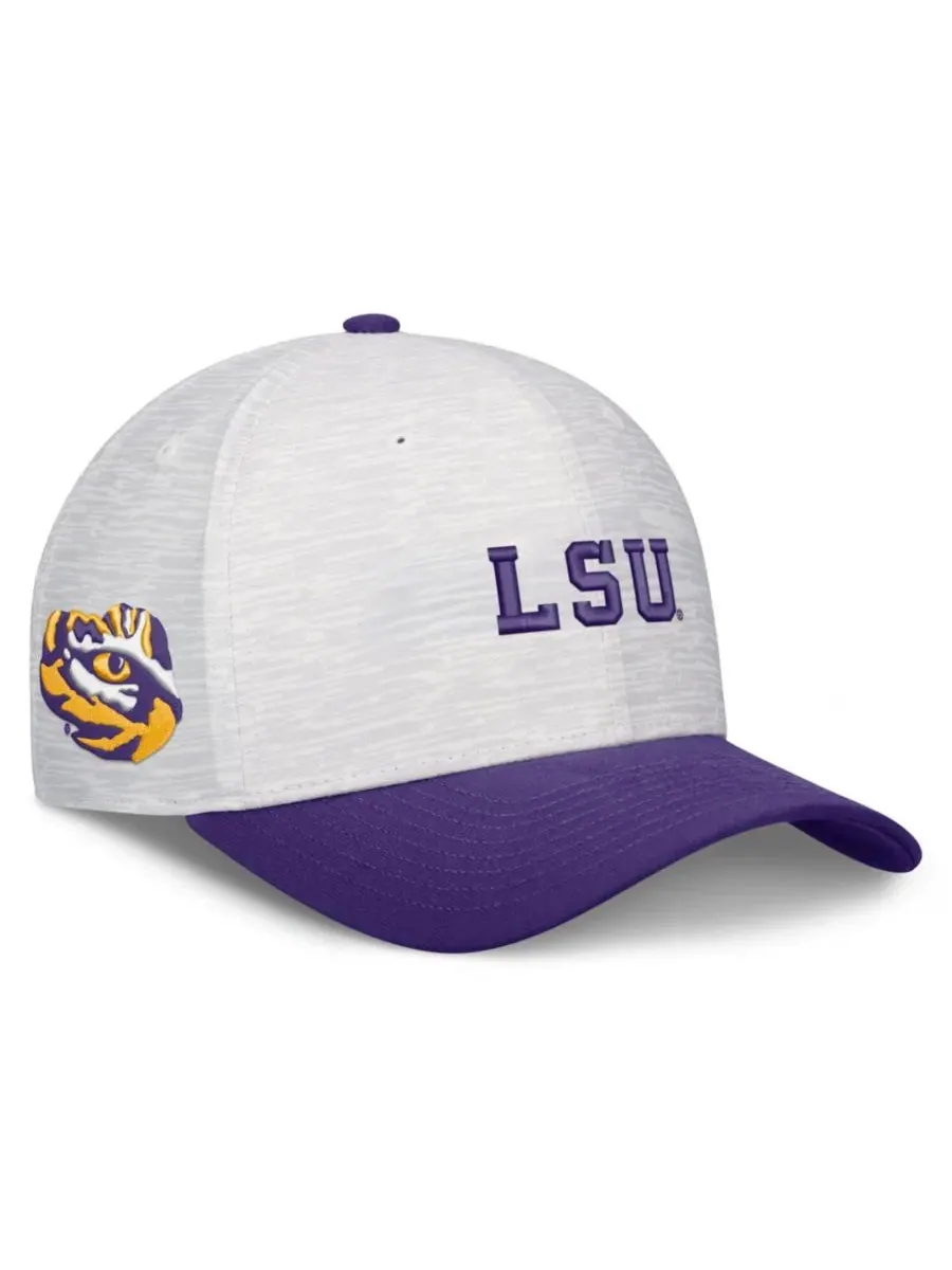Кепка Nike Primetime Rise с высокой тульей, белая с фиолетовым, LSU Tigers — изображение 3 из 4, белый фиолетовый