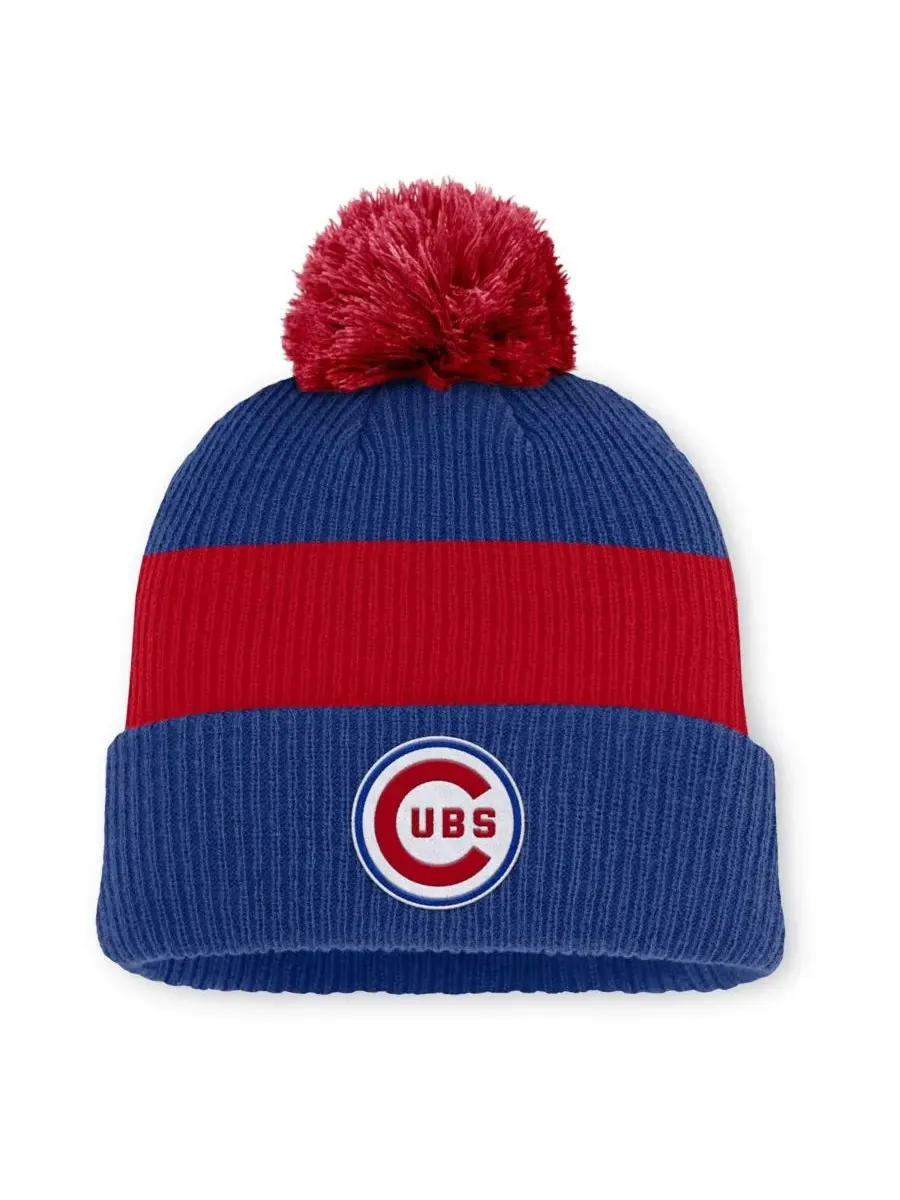 Nike Мужская вязаная шапка Chicago Cubs Cooperstown Collection Peak Standard с отворотом и помпоном