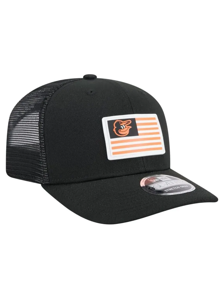 New Era Мужская черная бейсболка Baltimore Orioles с флагом 9SEVENTY и застежкой-липучкой — изображение 2 из 4, черный