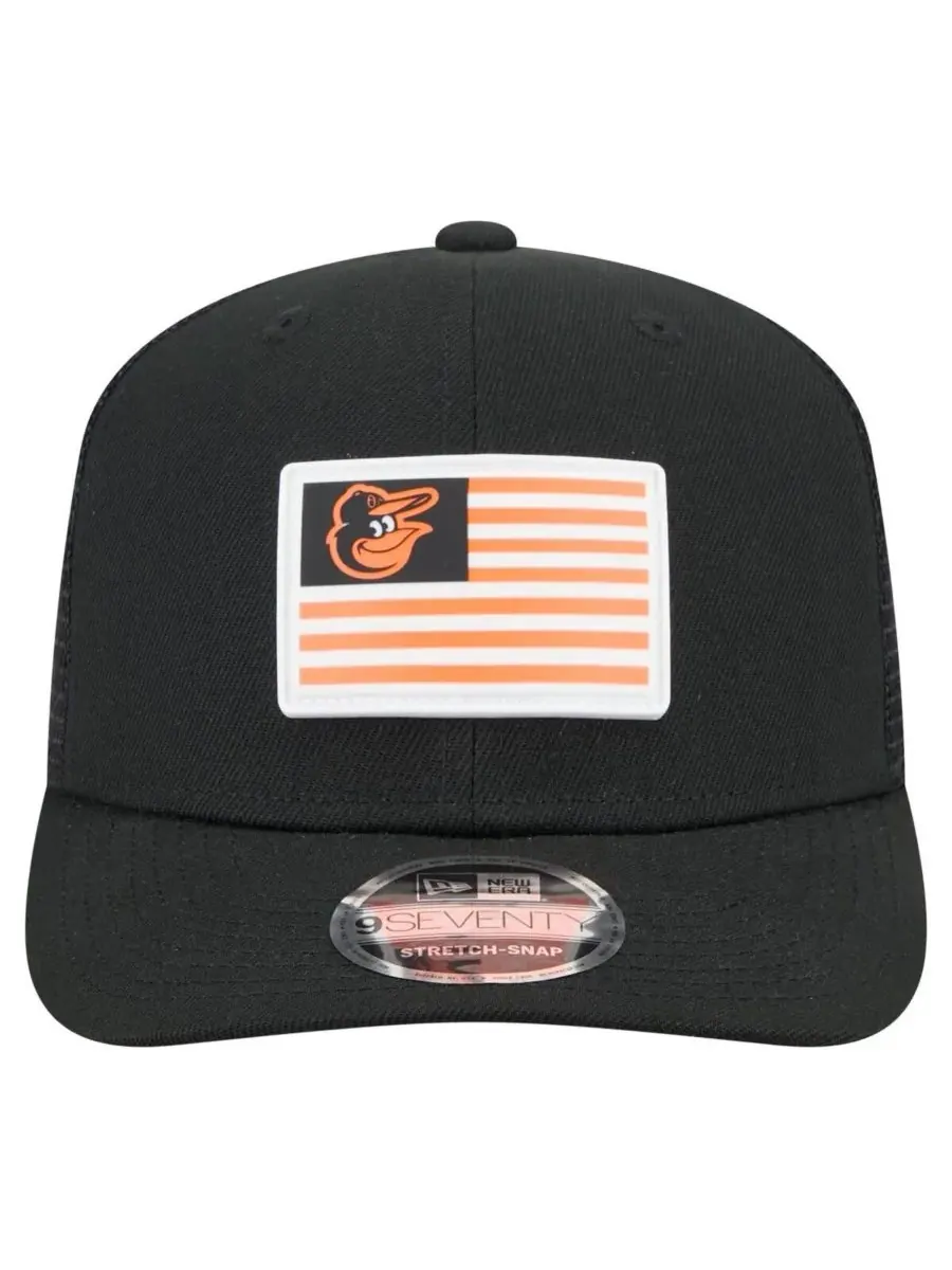 New Era Мужская черная бейсболка Baltimore Orioles с флагом 9SEVENTY и застежкой-липучкой — изображение 3 из 4, черный