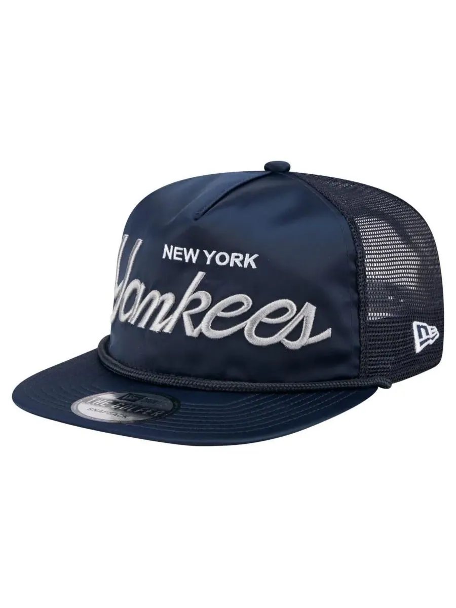 New Era Мужская темно-синяя ретро-кепка New York Yankees с атласной надписью, регулируемая по высоте
