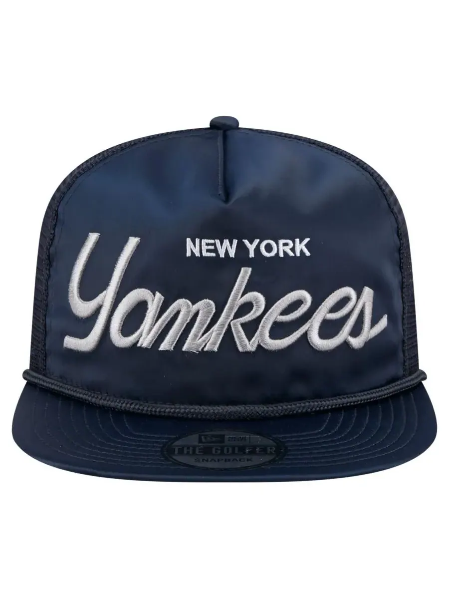 New Era Мужская темно-синяя ретро-кепка New York Yankees с атласной надписью, регулируемая по высоте — изображение 2 из 4