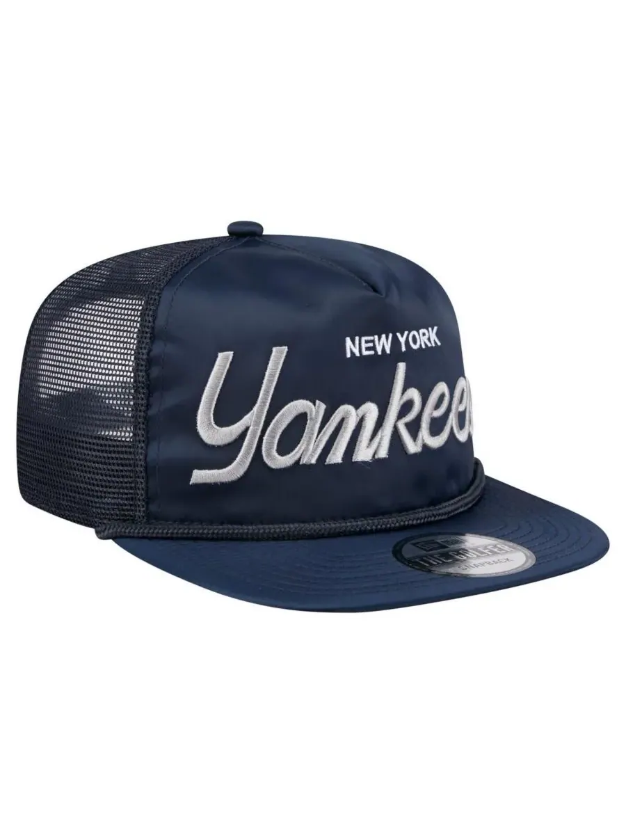 New Era Мужская темно-синяя ретро-кепка New York Yankees с атласной надписью, регулируемая по высоте — изображение 3 из 4