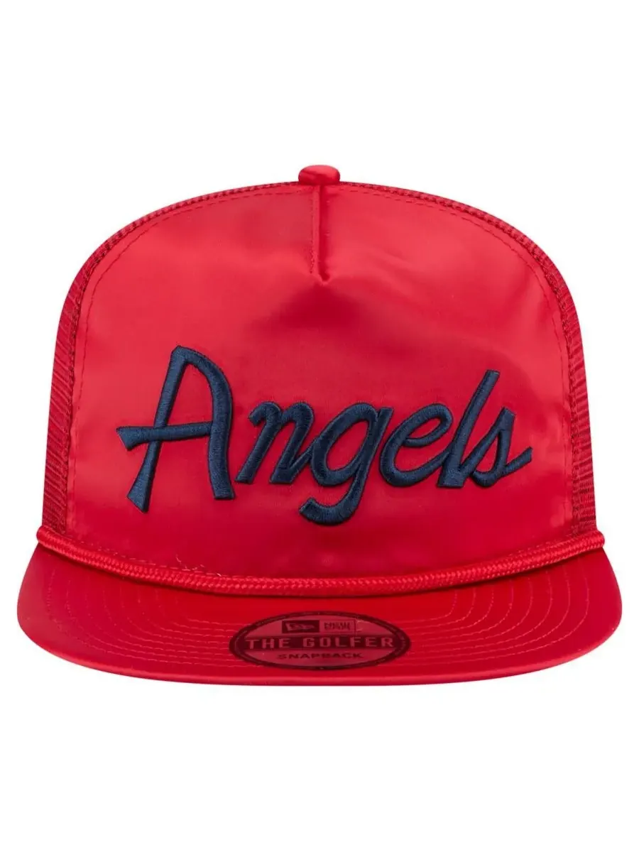 New Era Мужская красная ретро-кепка для гольфа Los Angeles Angels с атласной надписью, регулируемая — изображение 2 из 5