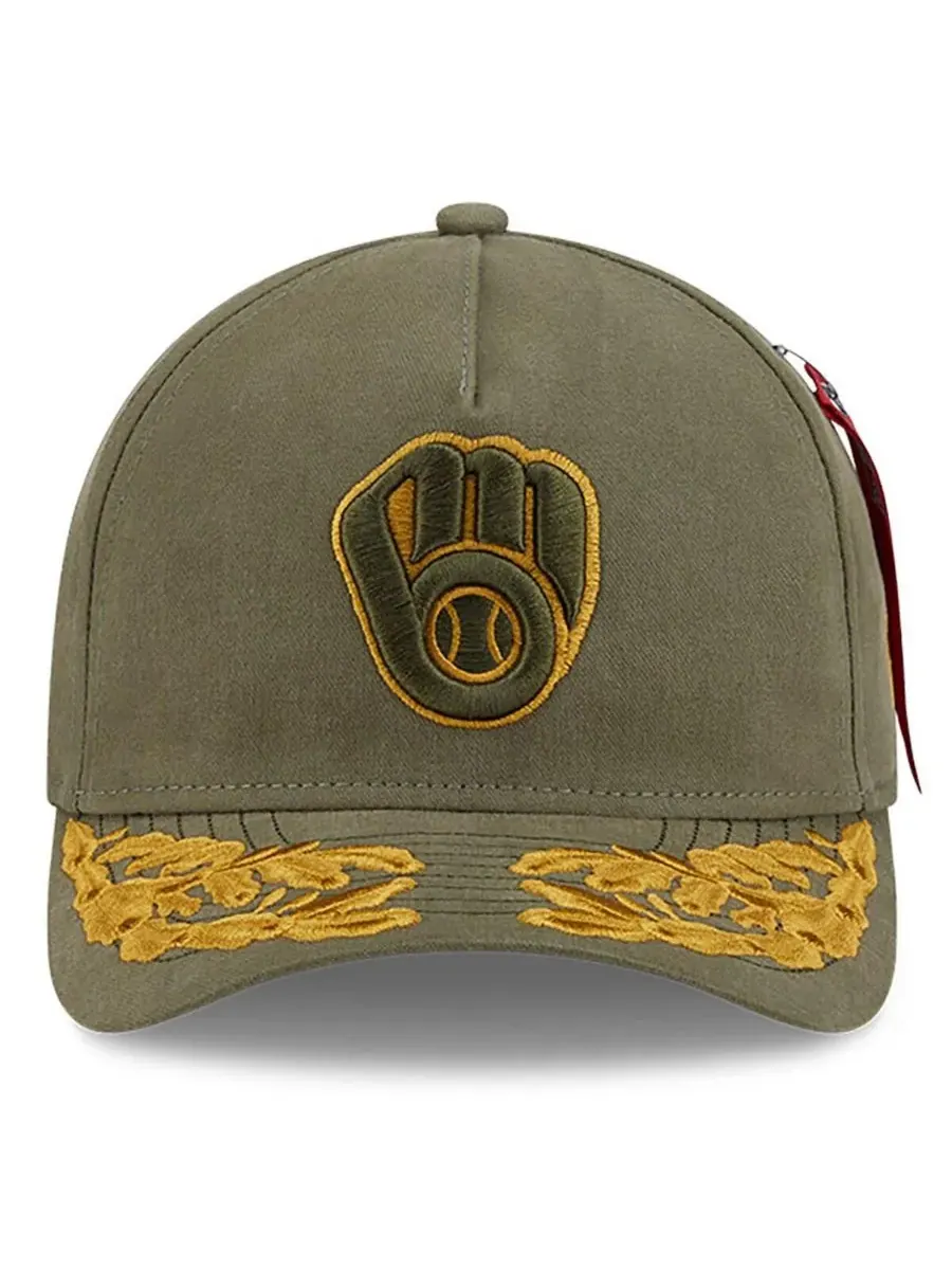 New Era Мужская бейсболка Milwaukee Brewers A-Frame 9FORTY с регулируемым размером — изображение 2 из 4, оливковый