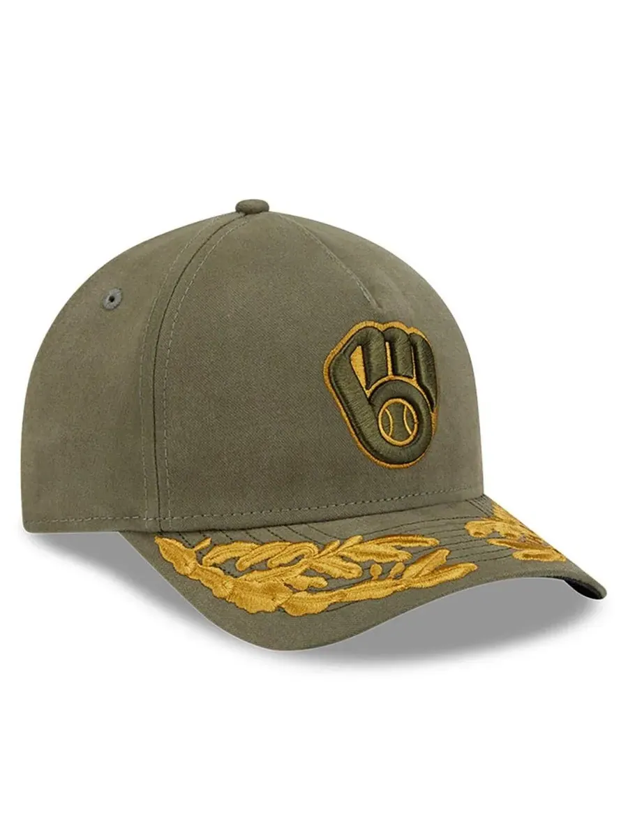 New Era Мужская бейсболка Milwaukee Brewers A-Frame 9FORTY с регулируемым размером — изображение 3 из 4, оливковый