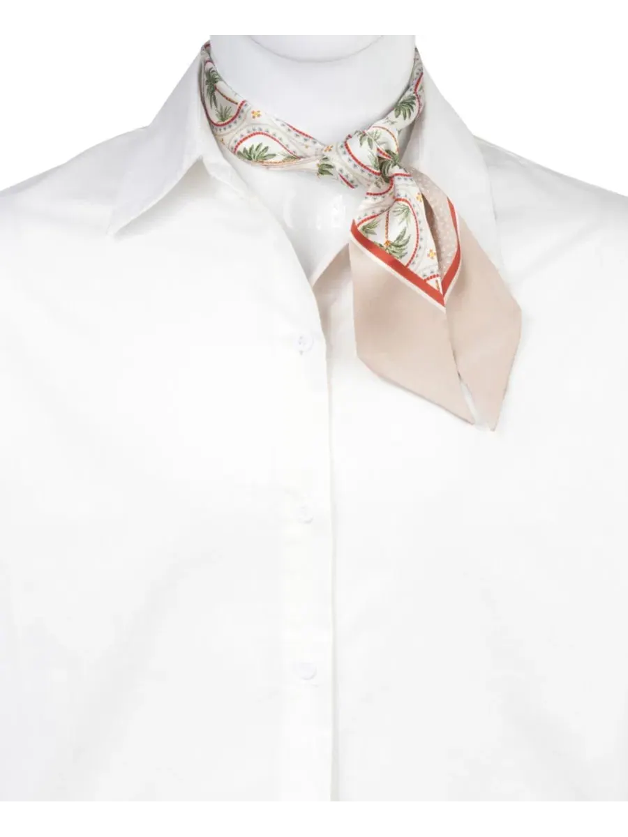 Шелковый шарф-лента с пальмовым принтом Palm-Print Ribbon Scarf Bespoke Fashion — изображение 2 из 6, тауп