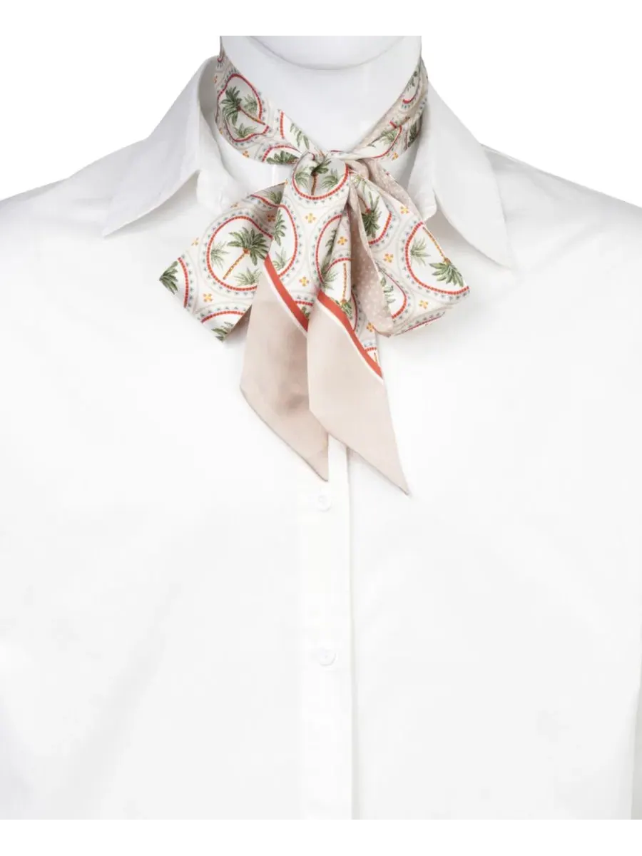 Шелковый шарф-лента с пальмовым принтом Palm-Print Ribbon Scarf Bespoke Fashion — изображение 3 из 6, тауп