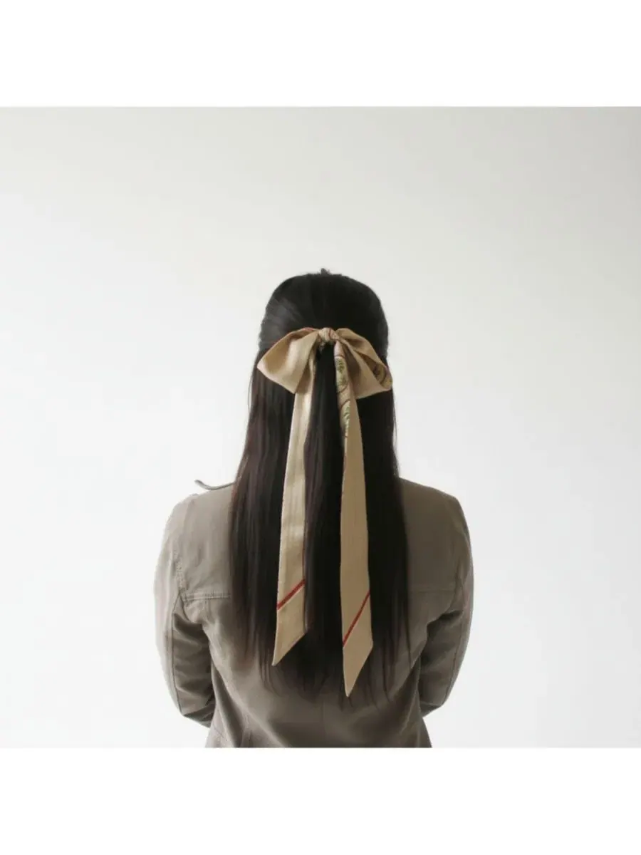 Шелковый шарф-лента с пальмовым принтом Palm-Print Ribbon Scarf Bespoke Fashion — изображение 4 из 6, тауп