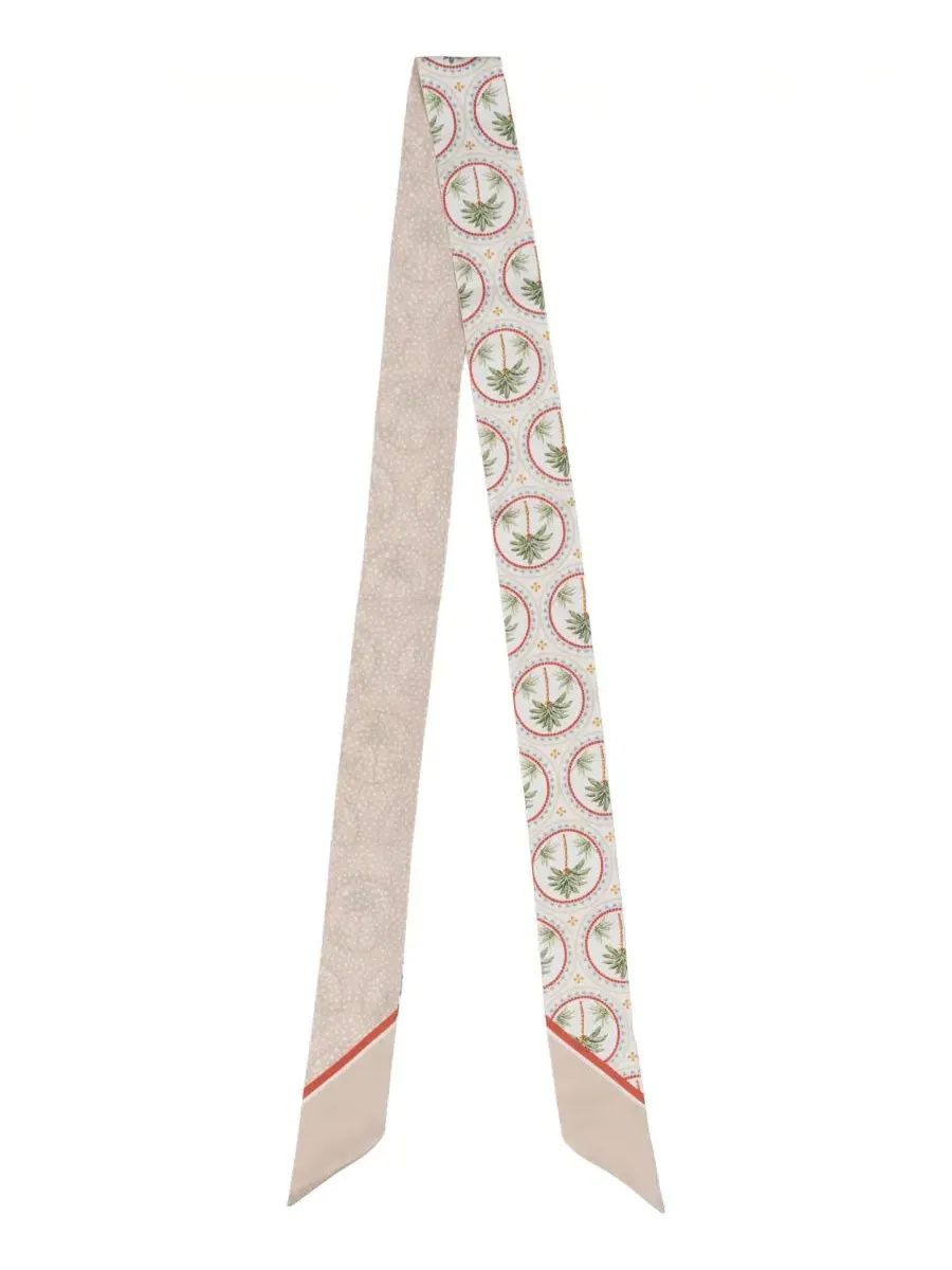 Шелковый шарф-лента с пальмовым принтом Palm-Print Ribbon Scarf Bespoke Fashion — изображение 5 из 6, тауп