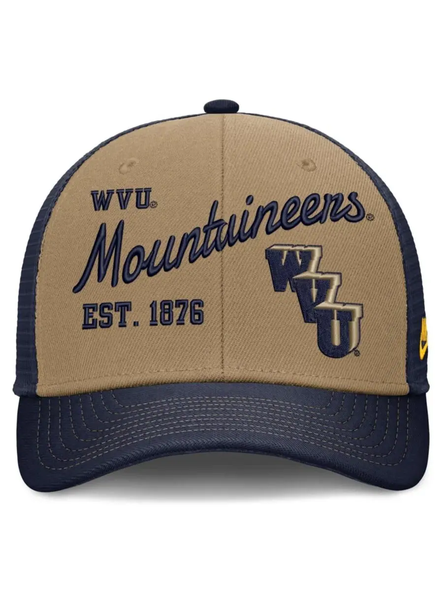 Кепка-тракер с вышивкой West Virginia Mountaineers Nike — изображение 2 из 4, бежевый темно-синий