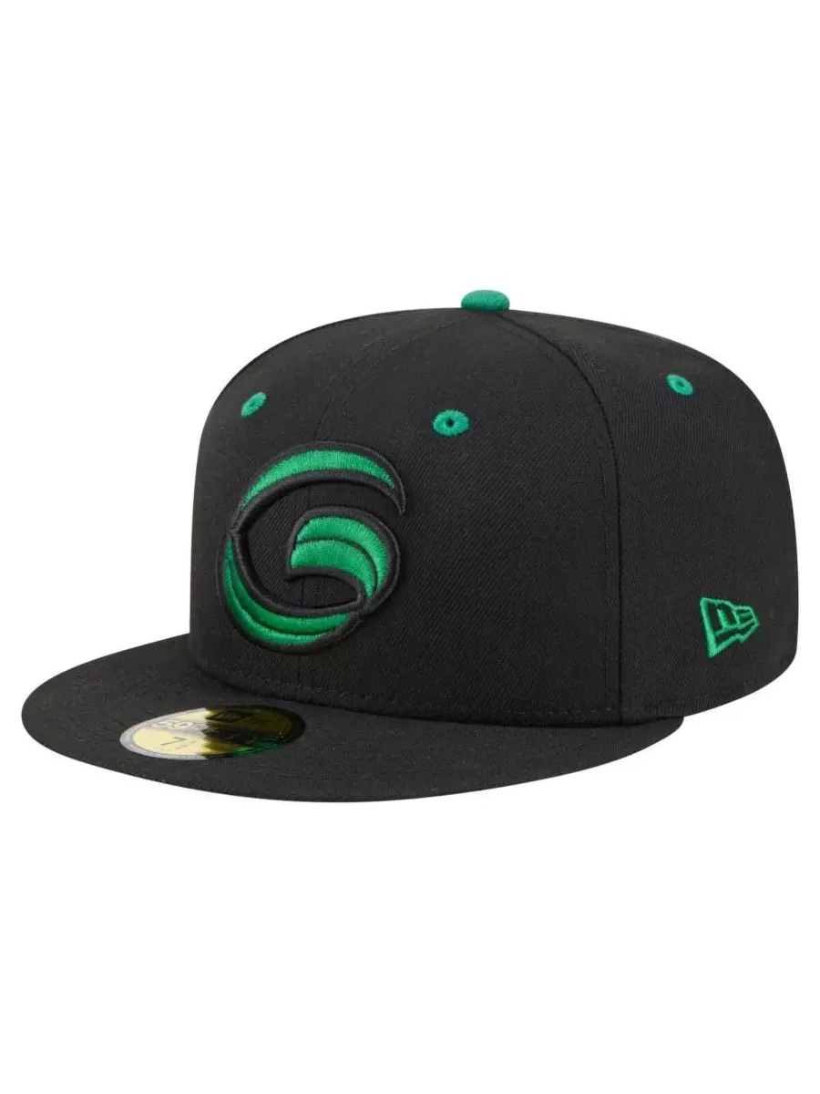 New Era Мужская черная бейсболка Greensboro Grasshoppers из коллекции Authentic Collection 59FIFTY