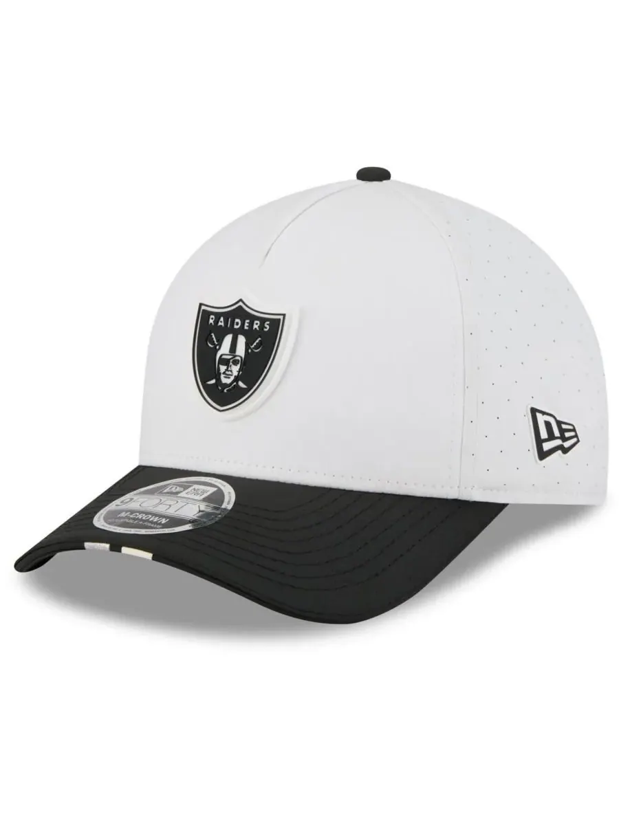 New Era Мужская бело-черная регулируемая кепка Las Vegas Raiders 2025 NFL Training Camp A-Frame