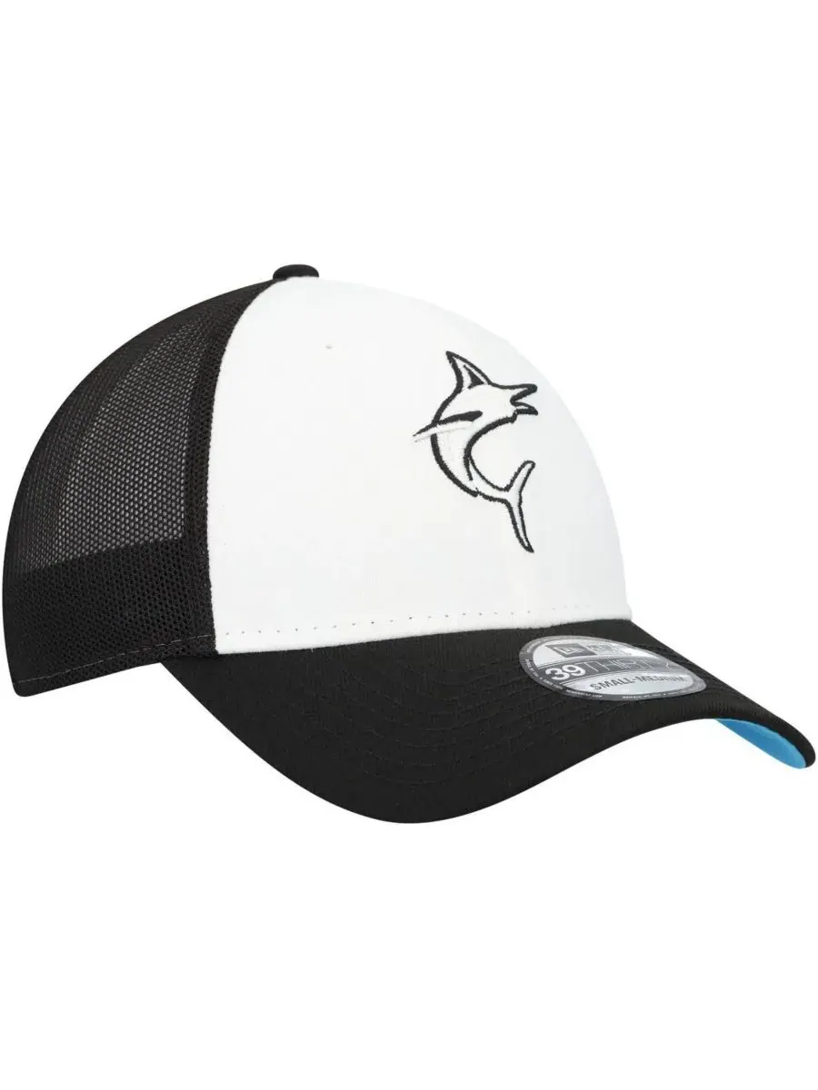 New Era Мужская черно-белая бейсболка Miami Marlins 2023 для тренировок на поле (модель 39THIRTY — изображение 3 из 5