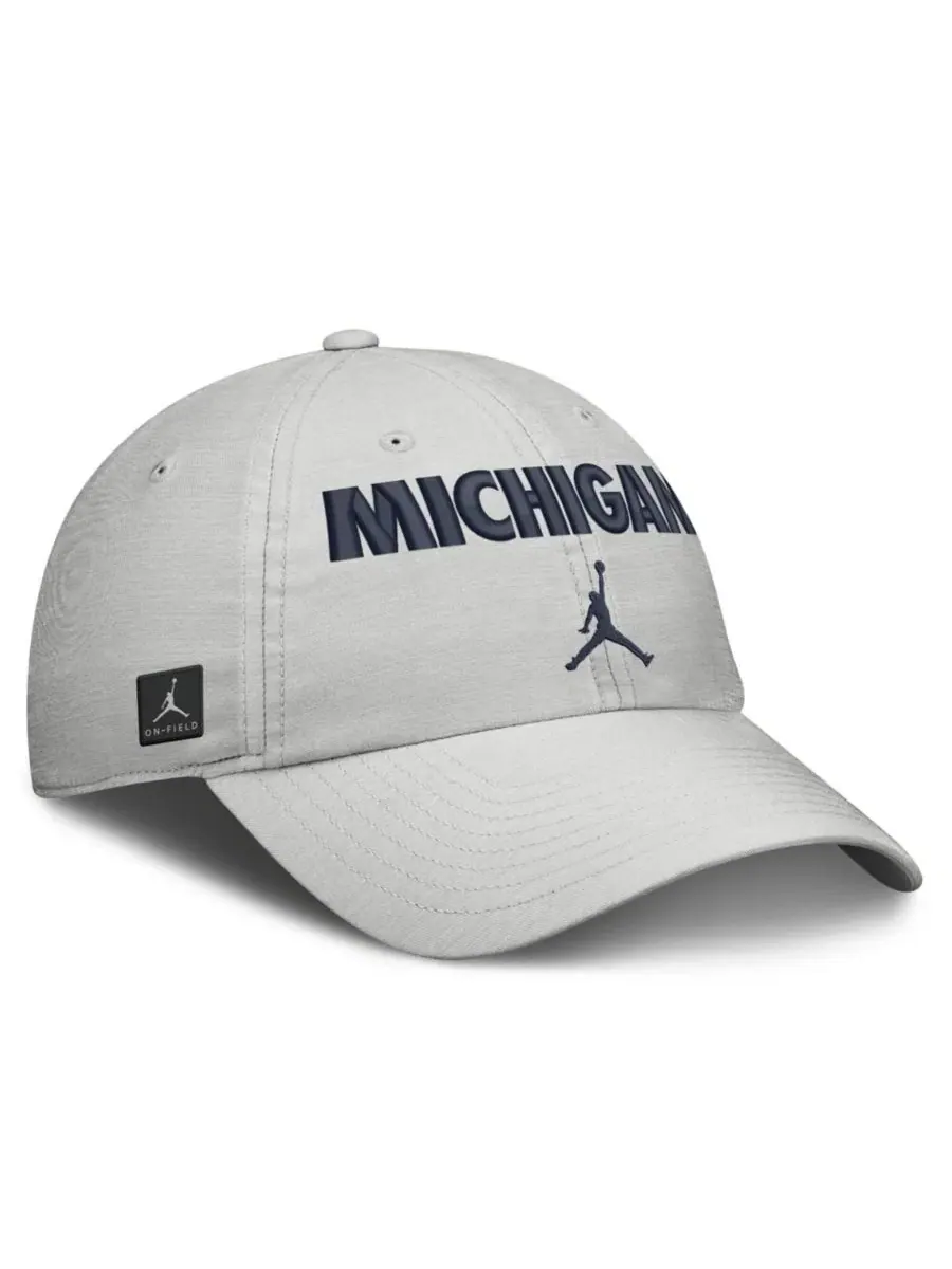 Кепка с вышивкой Michigan Wolverines 2026 On-Field Gameday Club Jordan — изображение 3 из 4, серый