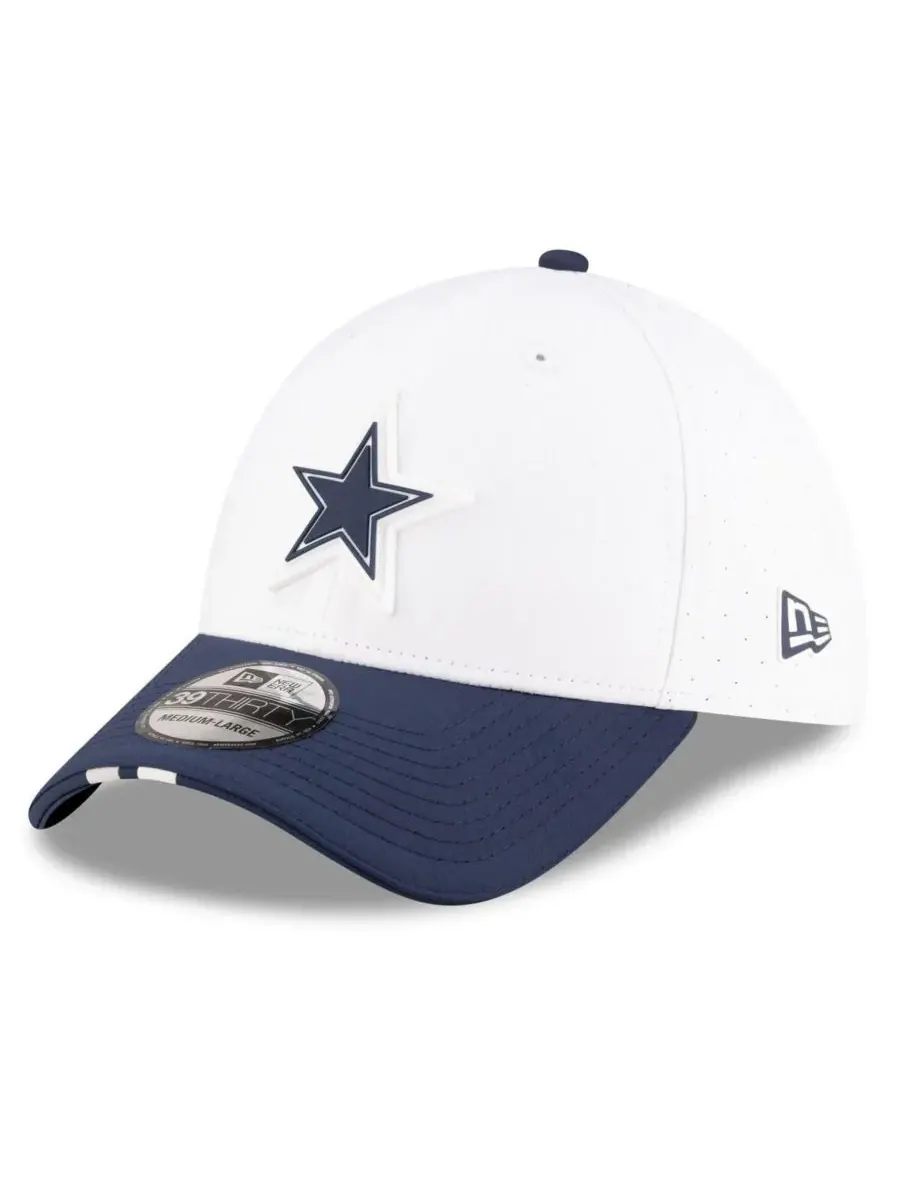 New Era Мужская белая/темно-синяя кепка Dallas Cowboys 2025 NFL Training Camp 39THIRTY Flex Hat