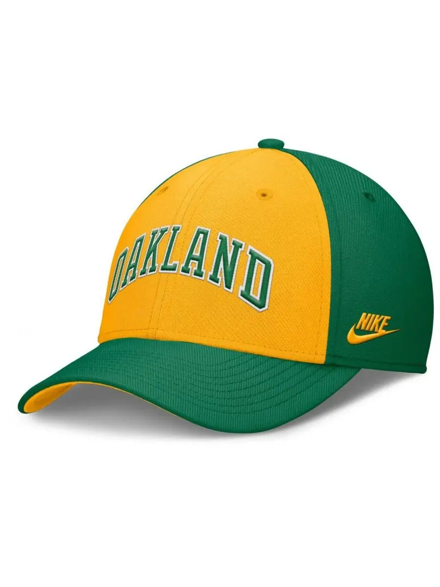 Nike Мужская кепка Oakland Athletics Rise Swoosh Performance Flex — изображение 3 из 3, зеленый золотистый