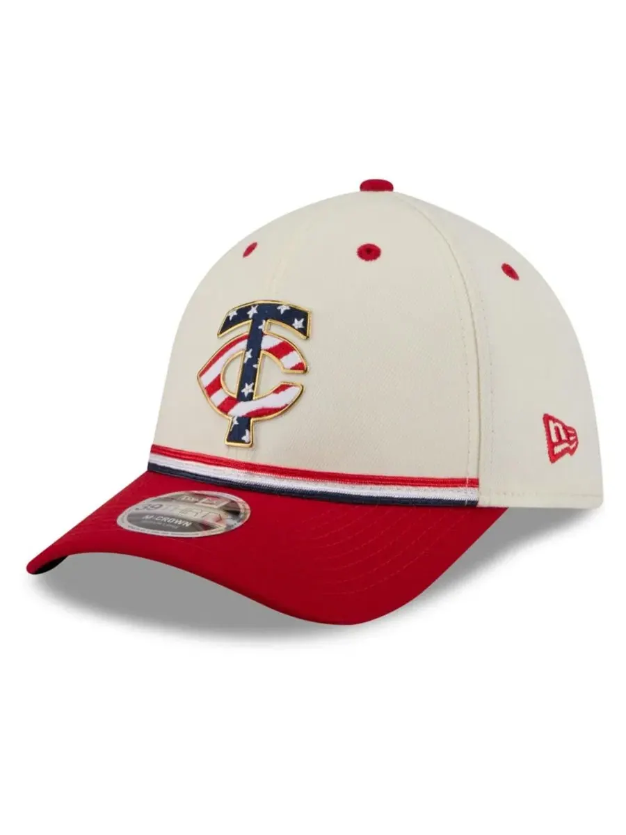 Бейсболка New Era 39THIRTY M-Crown с принтом, Minnesota Twins USA 250 — изображение 4 из 5, кремовый красный