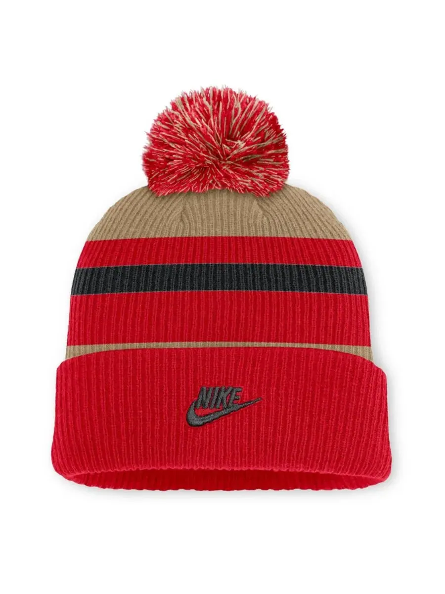 Вязаная шапка с отворотом и помпоном Legacy Striped Cuffed Knit Hat with Pom Nike — изображение 2 из 2, красный