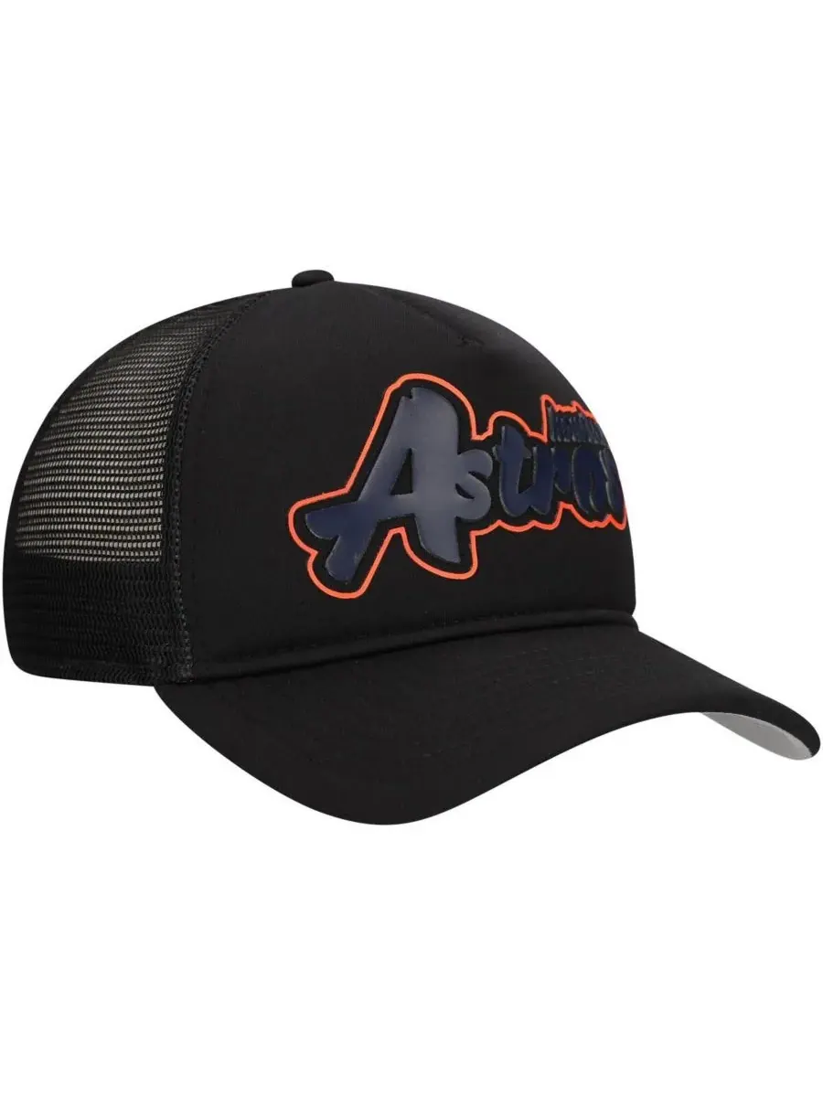 New Era Мужская черная кепка-тракер Houston Astros Retro Bold A-Frame Trucker 9FORTY с регулируемым — изображение 4 из 5