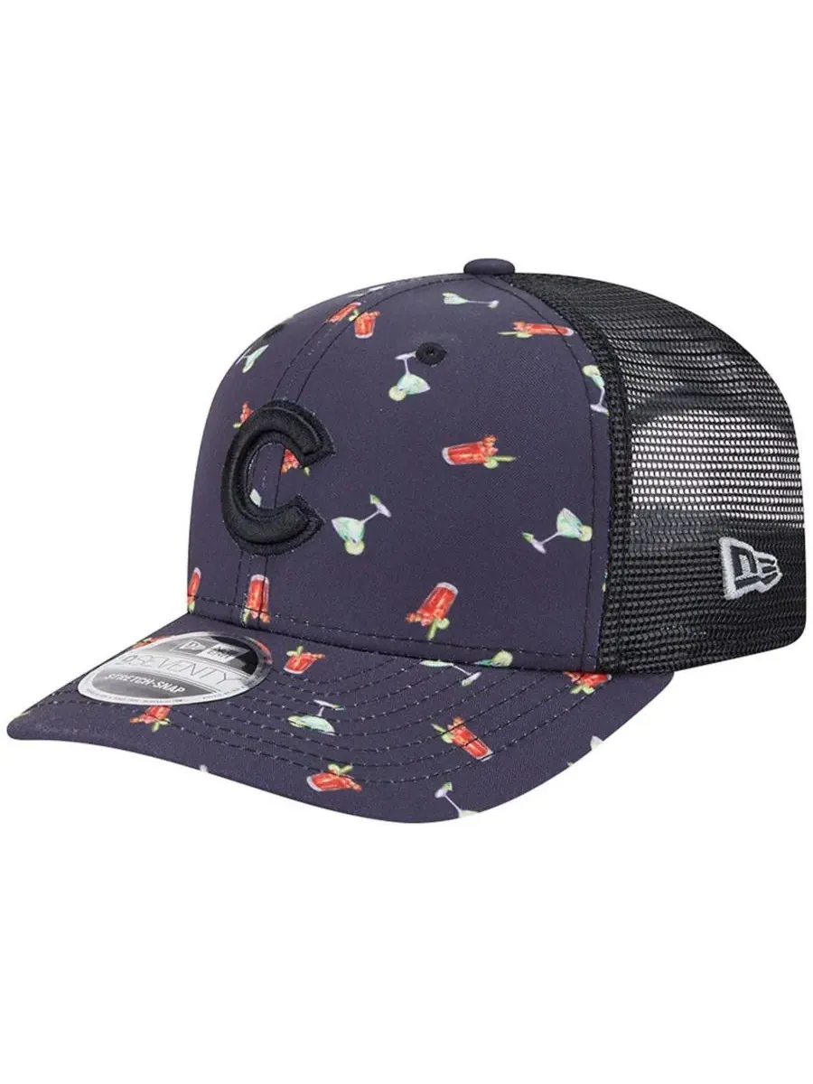 New Era Мужская черная кепка Chicago Cubs Adventure Drinks Pattern 9SEVENTY с эластичными застежками