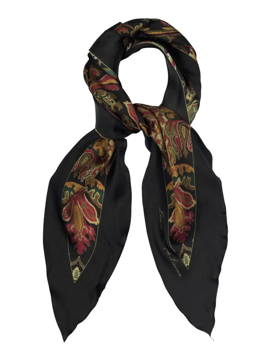 Шелковый шарф с узором пейсли Paisley Large Diamond Lauren Ralph Lauren — изображение 2 из 4, черный