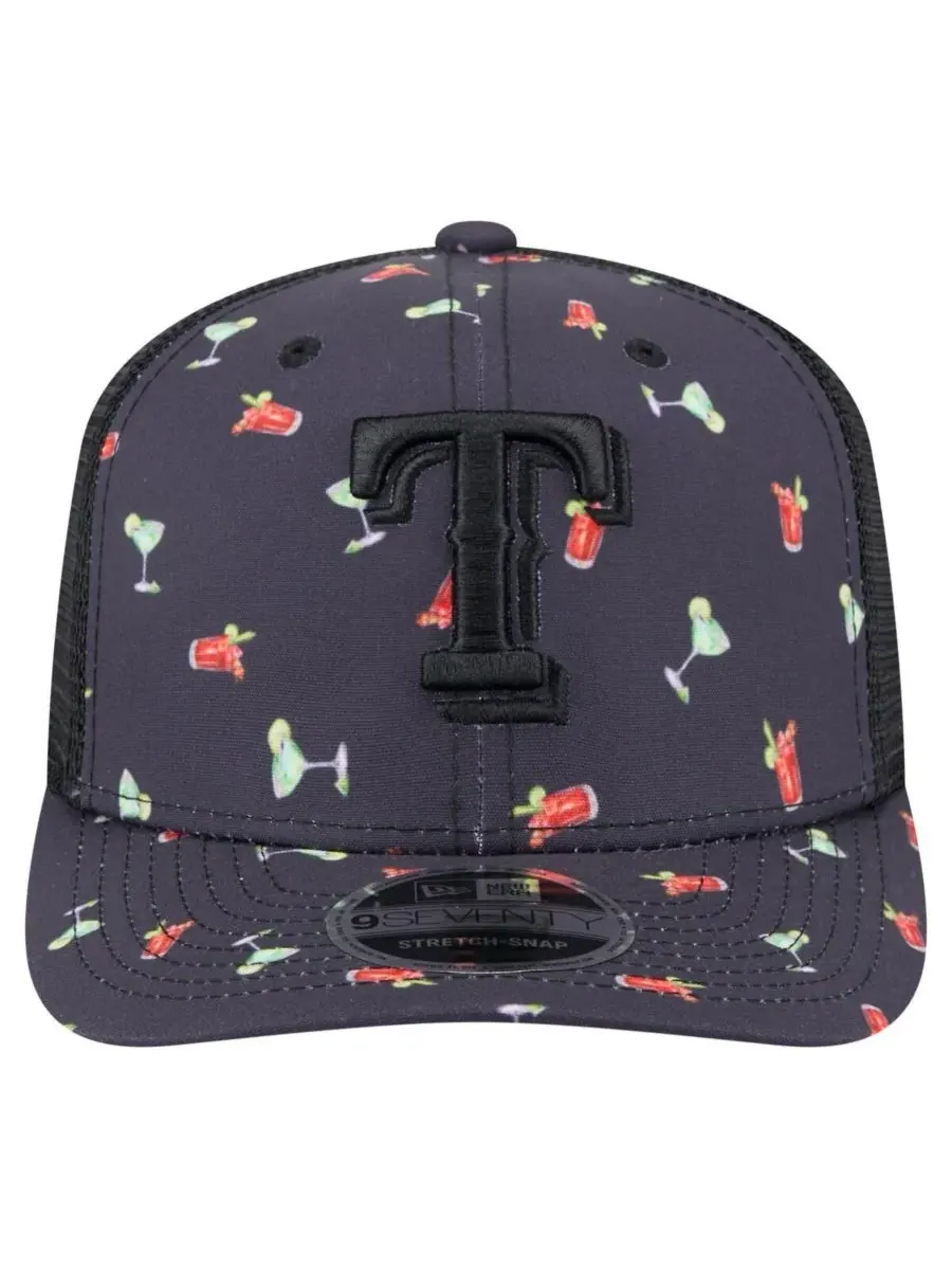 New Era Мужская черная кепка Texas Rangers Adventure Drinks Pattern 9SEVENTY с эластичными — изображение 4 из 4, черный