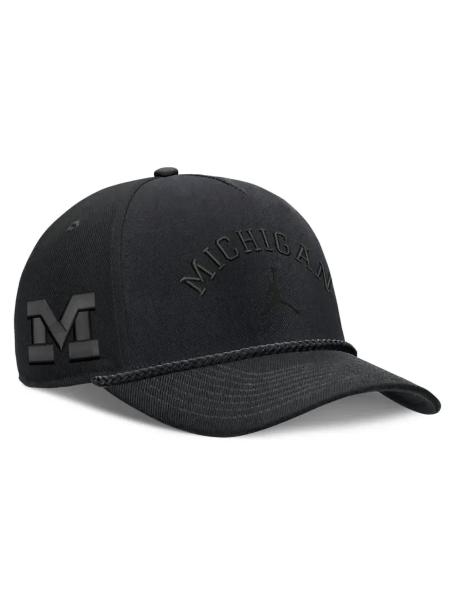 Кепка с принтом Michigan Wolverines Campus Prep Tonal Rope Rise Jordan — изображение 3 из 4, черный