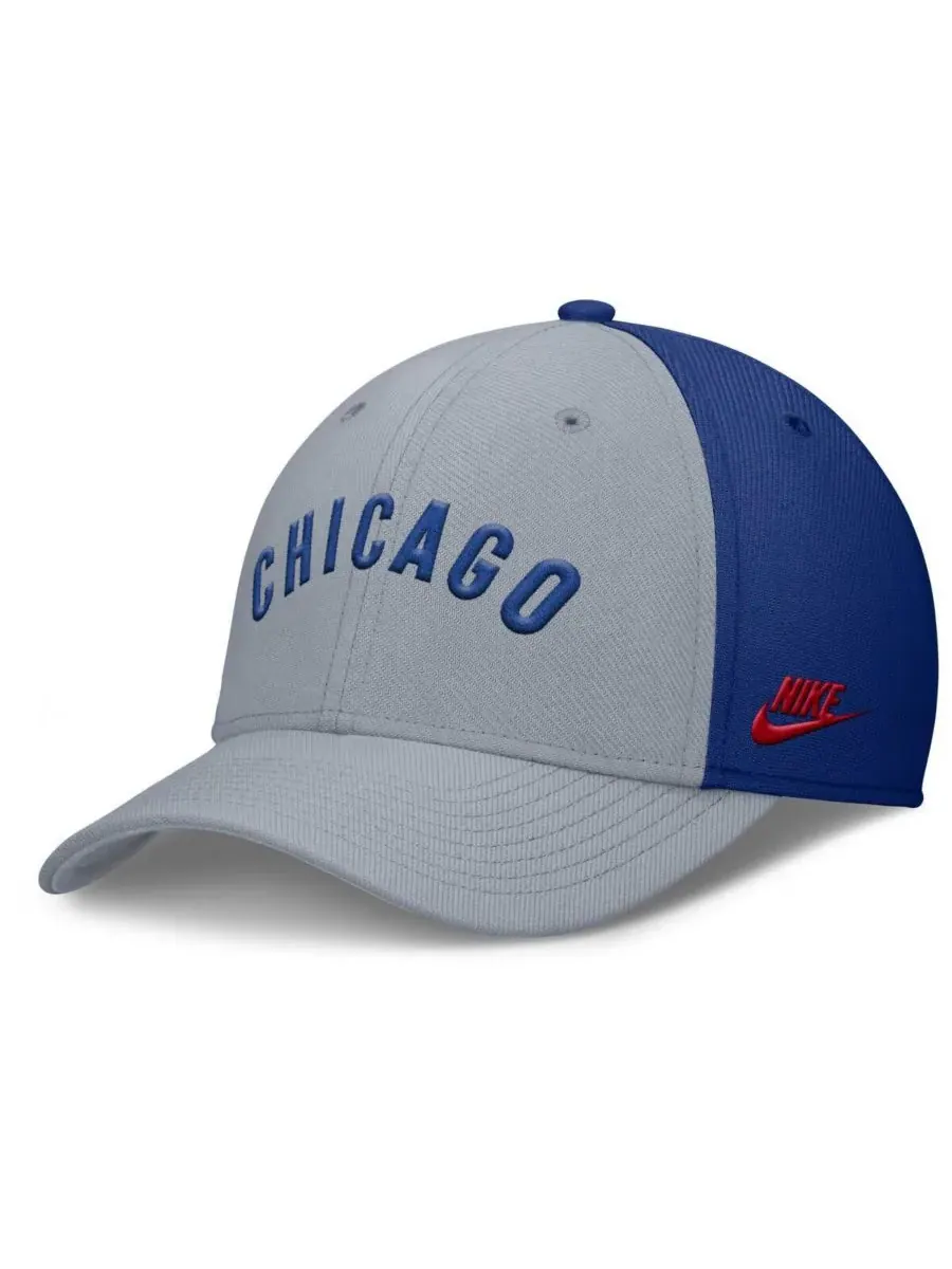 Nike Мужская серая/королевская бейсболка Chicago Cubs Rise Swoosh Performance Flex