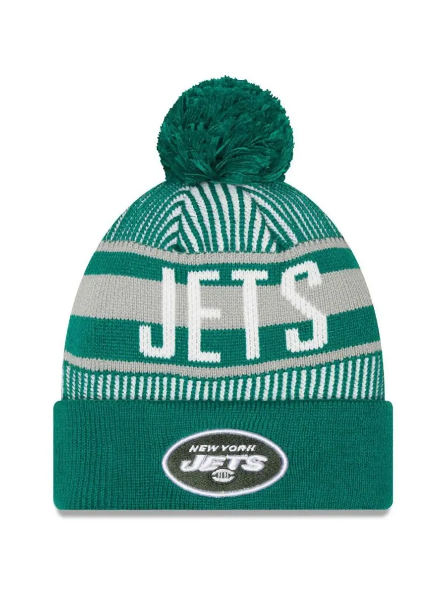 New Era Мужская зеленая полосатая вязаная шапка New York Jets с отворотом и помпоном