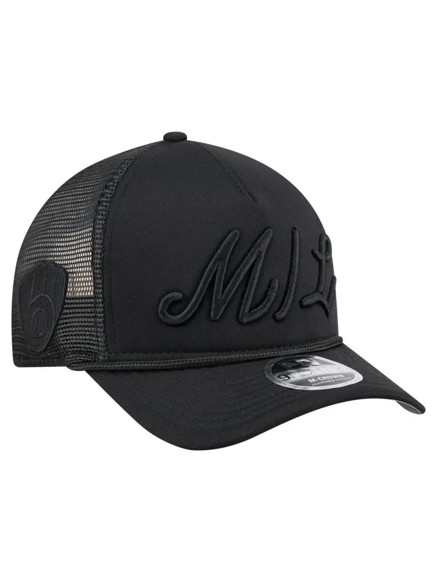 New Era Мужская черная регулируемая кепка-тракер Milwaukee Brewers City Initial 9FORTY A-Frame — изображение 3 из 4, черный