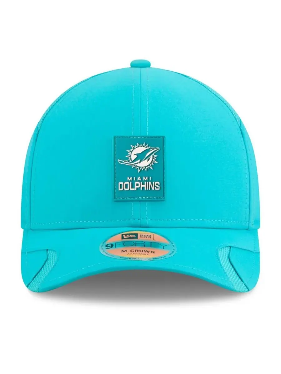 Мужская кепка Aqua Miami Dolphins 2025 Sideline M-Crown 9FORTY с регулируемой застежкой New Era — изображение 5 из 5, голубой