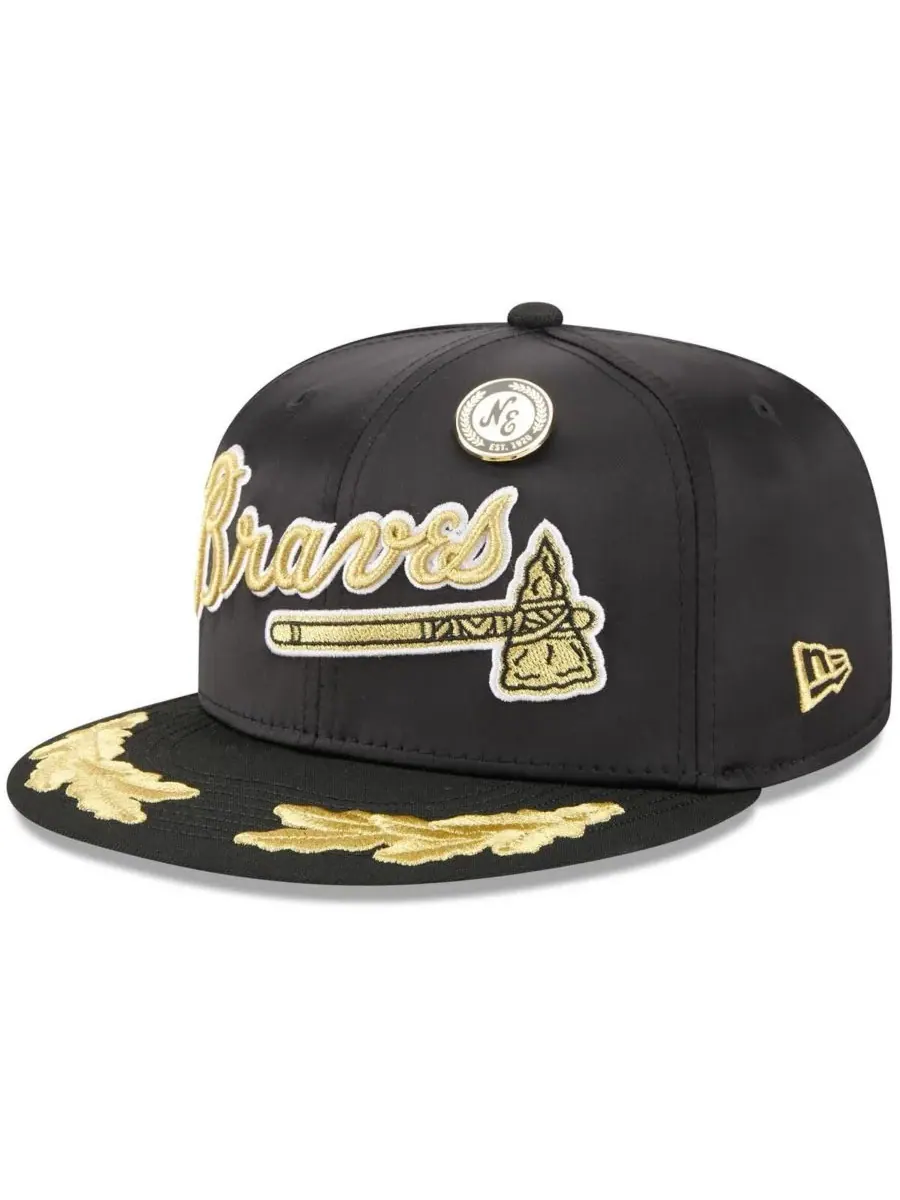New Era Мужская черная бейсболка Atlanta Braves 2025 59FIFTY Day Gold Leaf 59FIFTY Fitted Hat