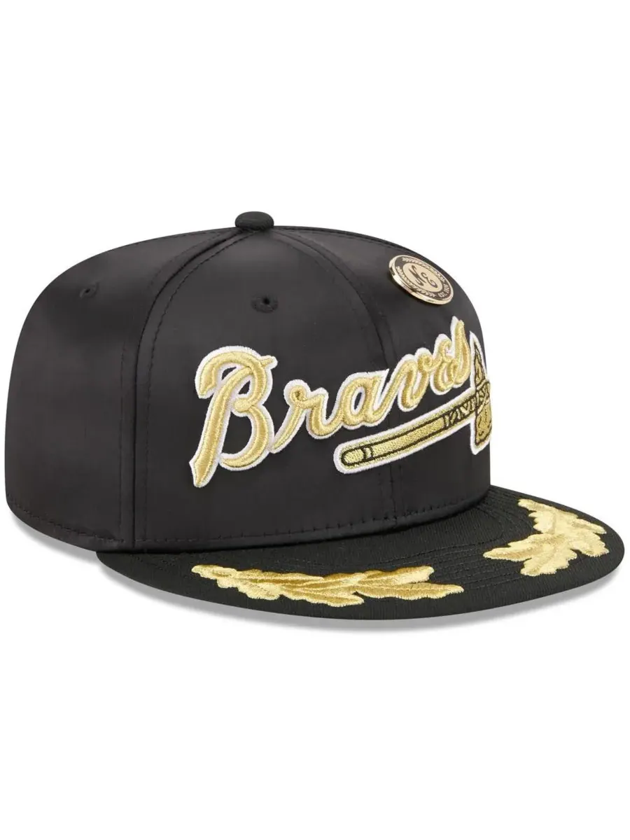 New Era Мужская черная бейсболка Atlanta Braves 2025 59FIFTY Day Gold Leaf 59FIFTY Fitted Hat — изображение 3 из 4, черный
