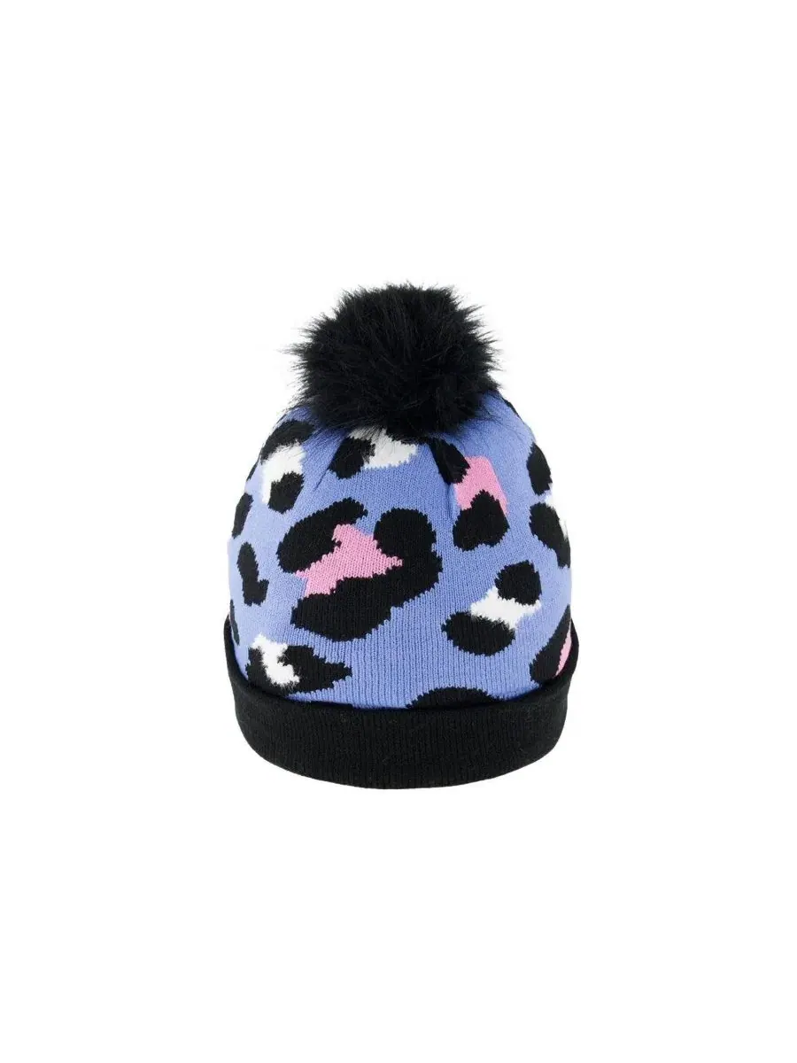 Зимняя вязаная шапка с помпоном Blue Leopard Print Deux par Deux — изображение 3 из 5, синий