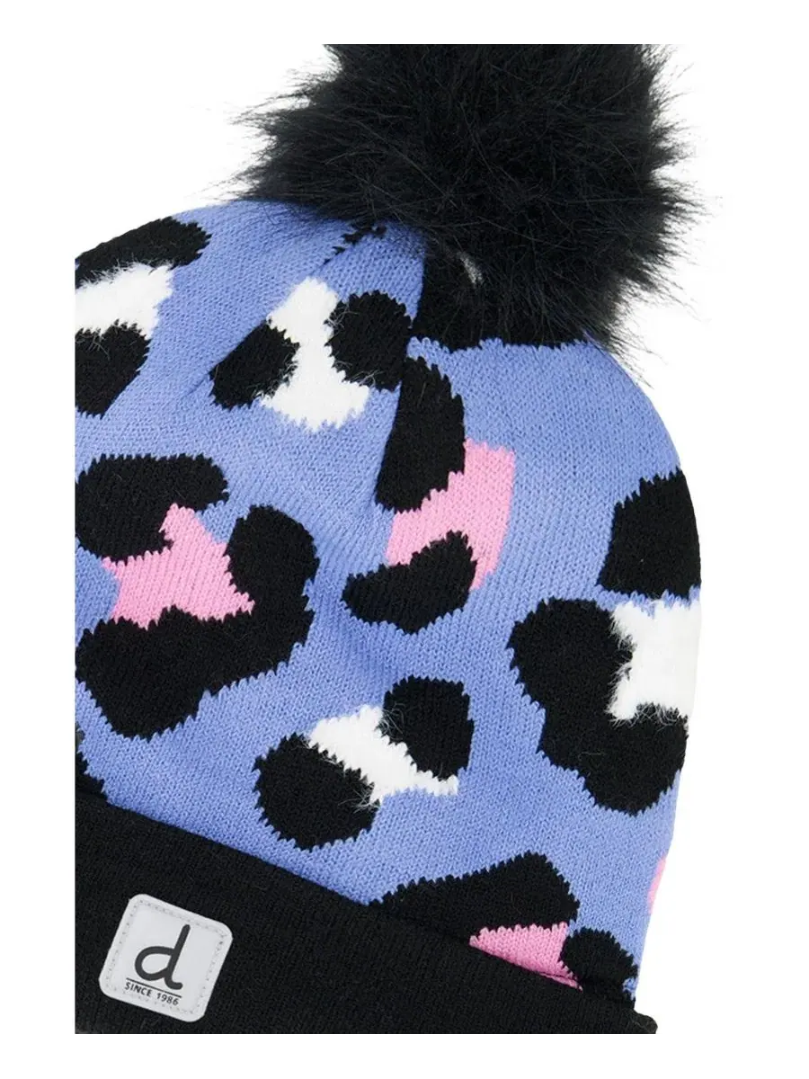 Зимняя вязаная шапка с помпоном Blue Leopard Print Deux par Deux — изображение 4 из 5, синий