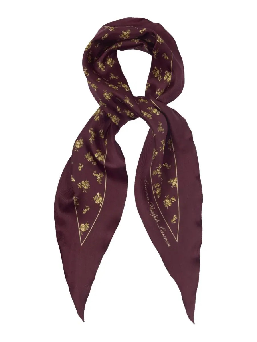Шелковый шарф с цветочным принтом Floral Small Diamond Scarf Lauren Ralph Lauren — изображение 2 из 4, красный