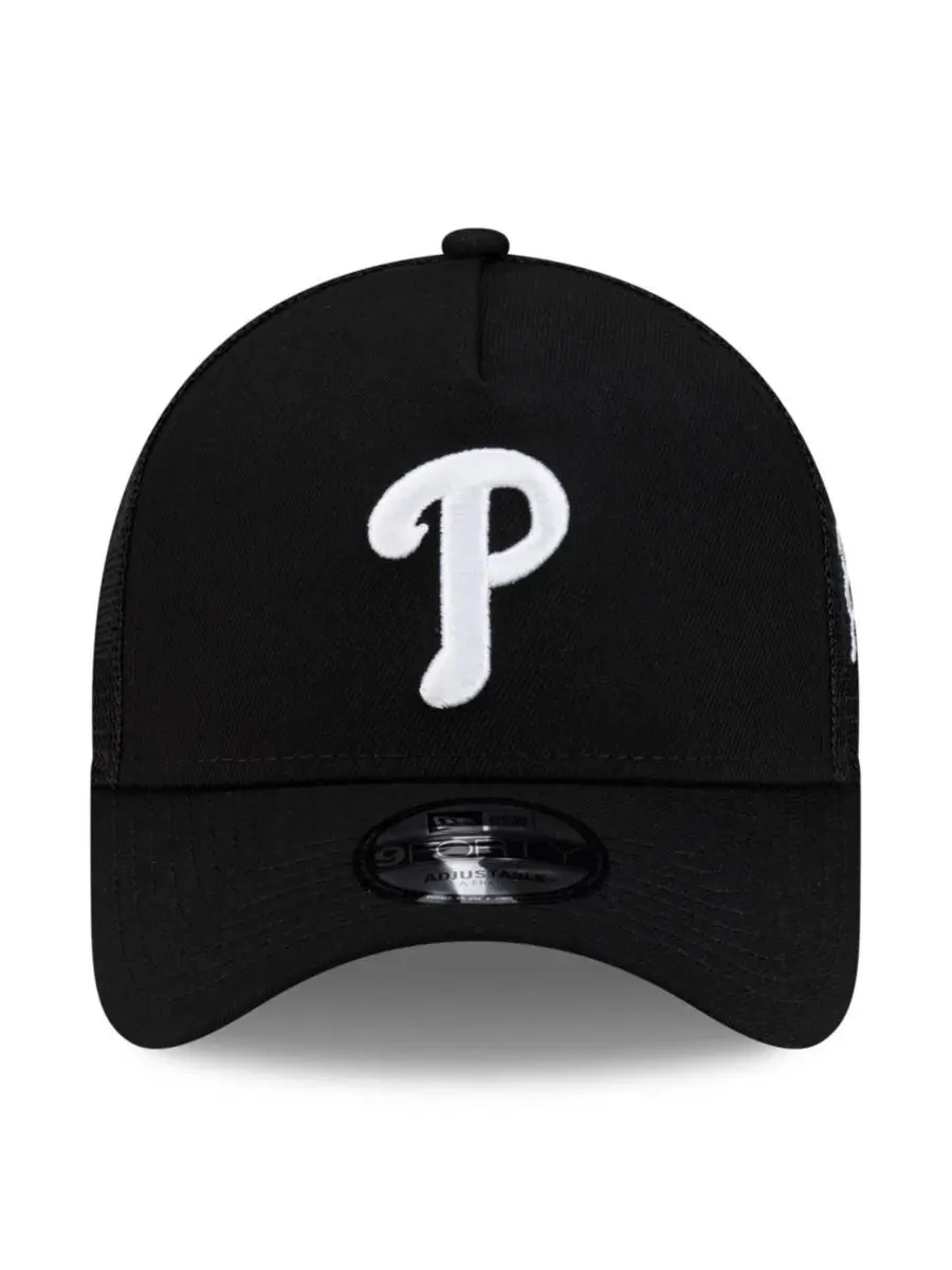 Кепка-тракер с вышитым логотипом Philadelphia Phillies Side Script 9FORTY A-Frame New Era — изображение 2 из 5, черный