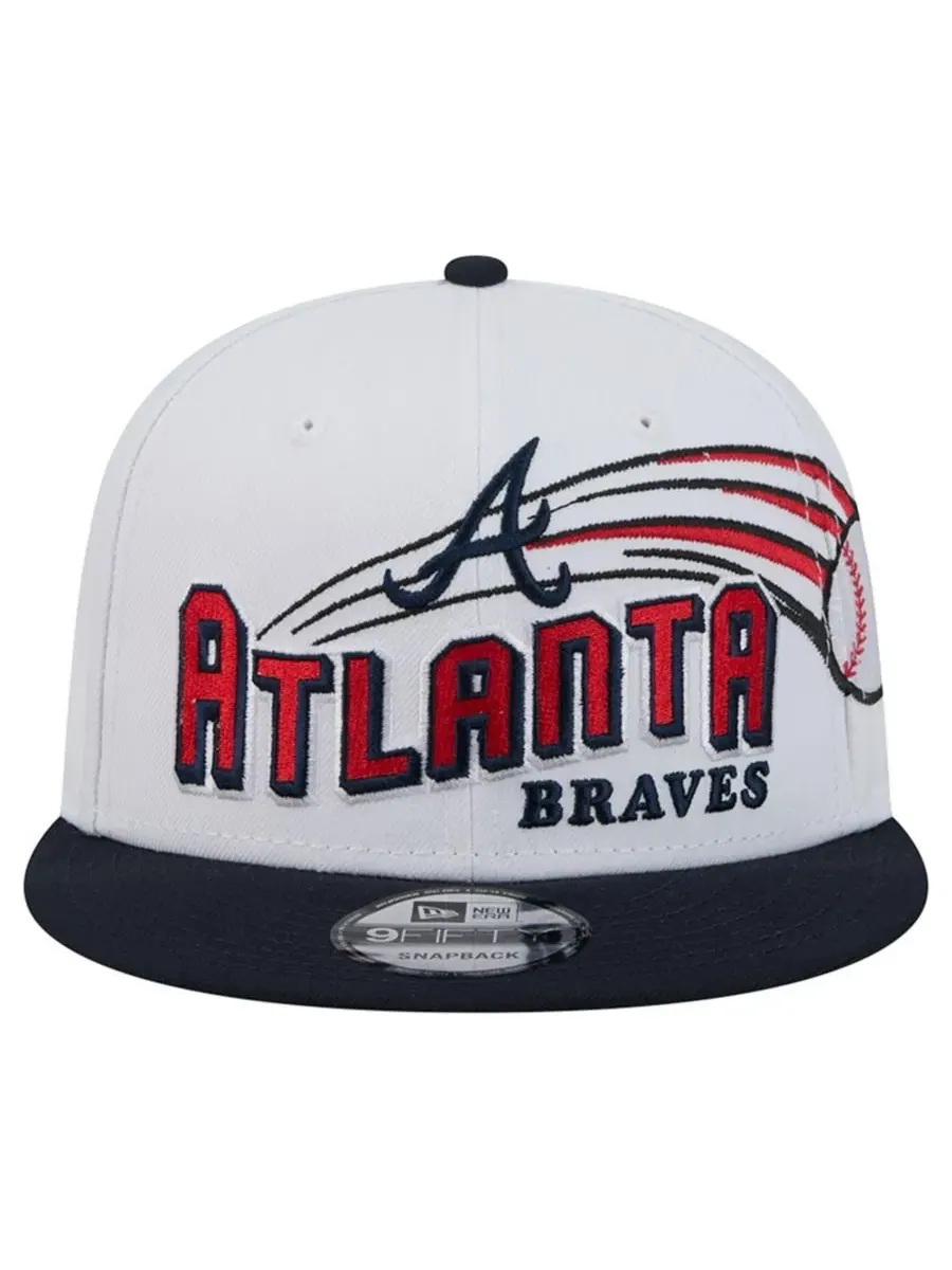 Кепка High Crown с вышивкой, Atlanta Braves Retro Sweep 9FIFTY Snapback Hat New Era — изображение 2 из 7, белый темно-синий