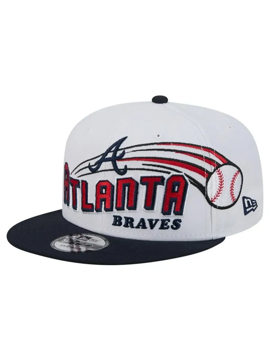 Кепка High Crown с вышивкой, Atlanta Braves Retro Sweep 9FIFTY Snapback Hat New Era — изображение 3 из 7, белый темно-синий