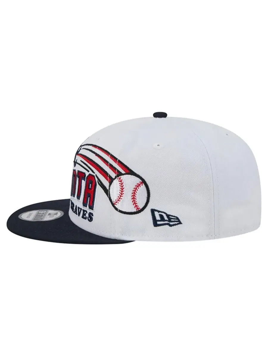 Кепка High Crown с вышивкой, Atlanta Braves Retro Sweep 9FIFTY Snapback Hat New Era — изображение 6 из 7, белый темно-синий